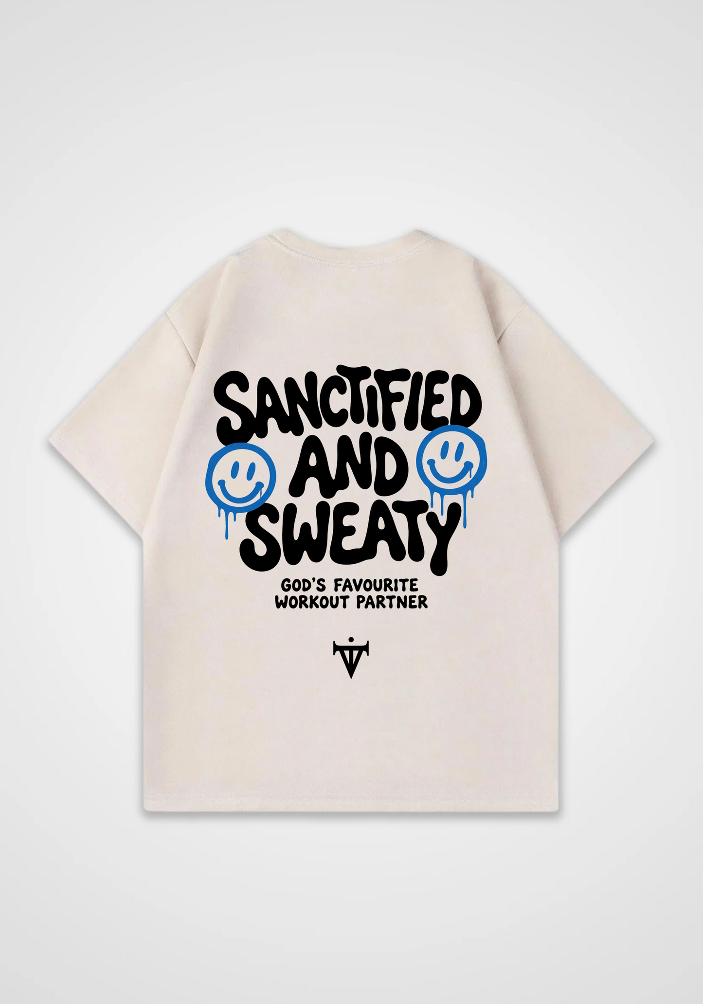 Sanctified and Sweaty Oversized Shirt - Beige Back (Designed)