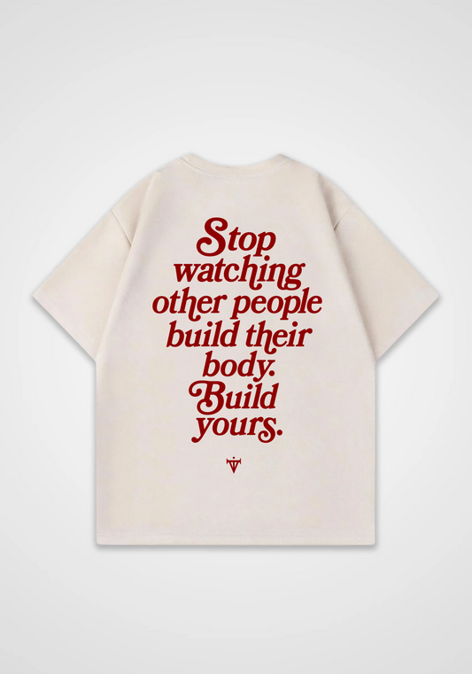 Stop watching other people Oversized Shirt - Beige Back (Designed)