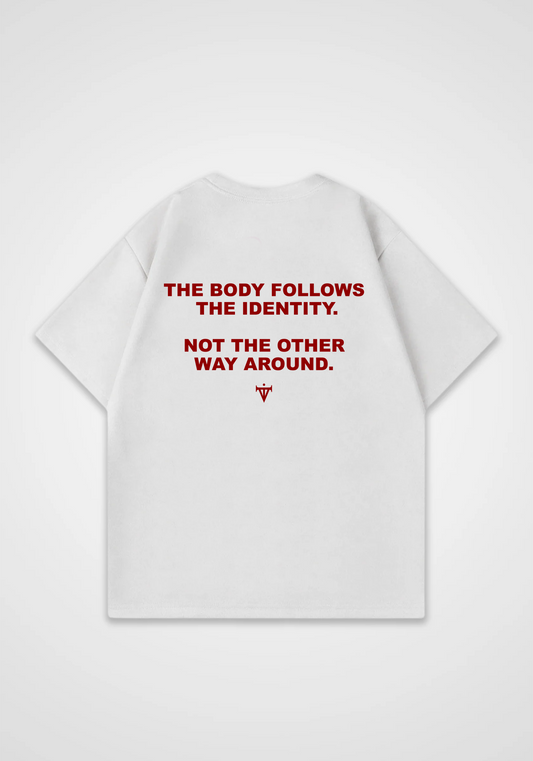 The body follows the identity Oversized Shirt - White Back (Designed)