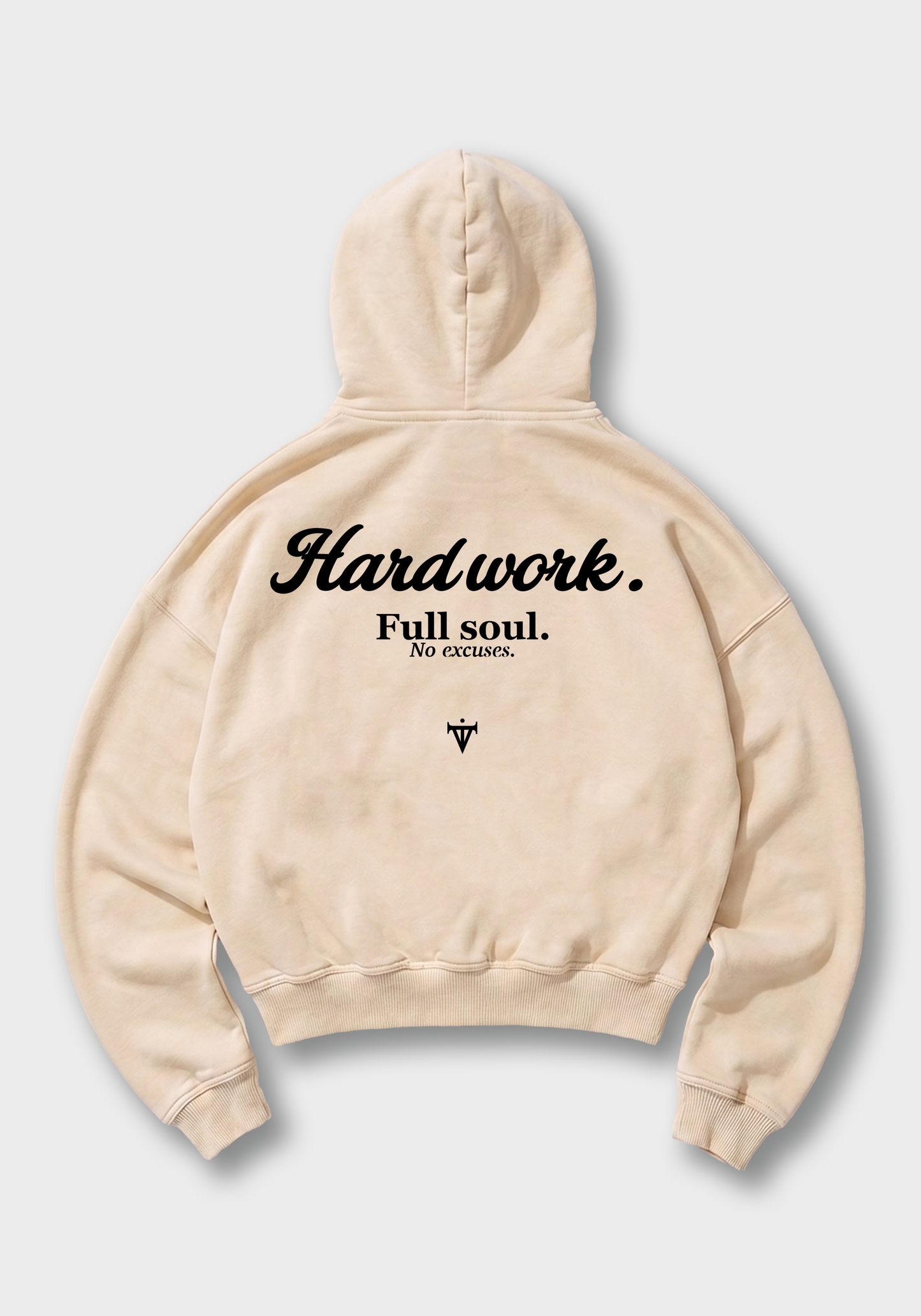 Hard work no excuses Oversized Hoodie - Beige Back (Designed)
