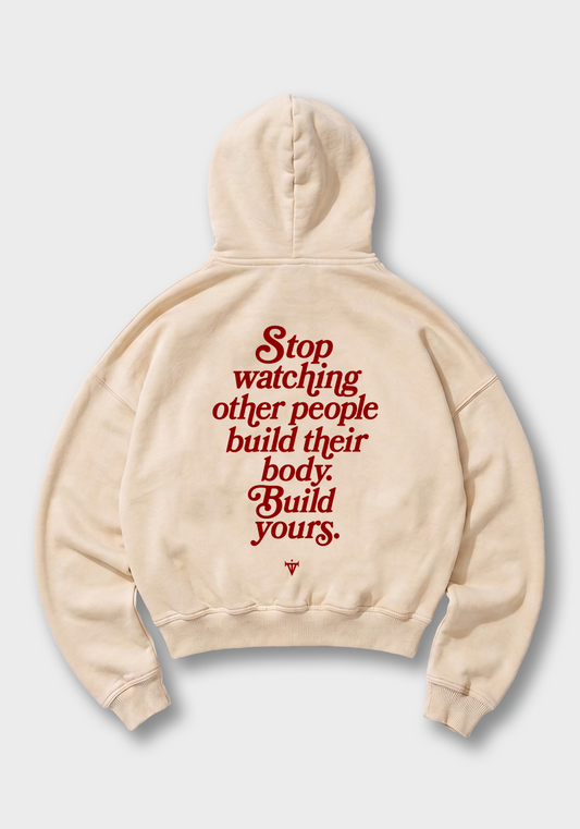 Stop watching other people Oversized Hoodie - Beige Back (Designed)