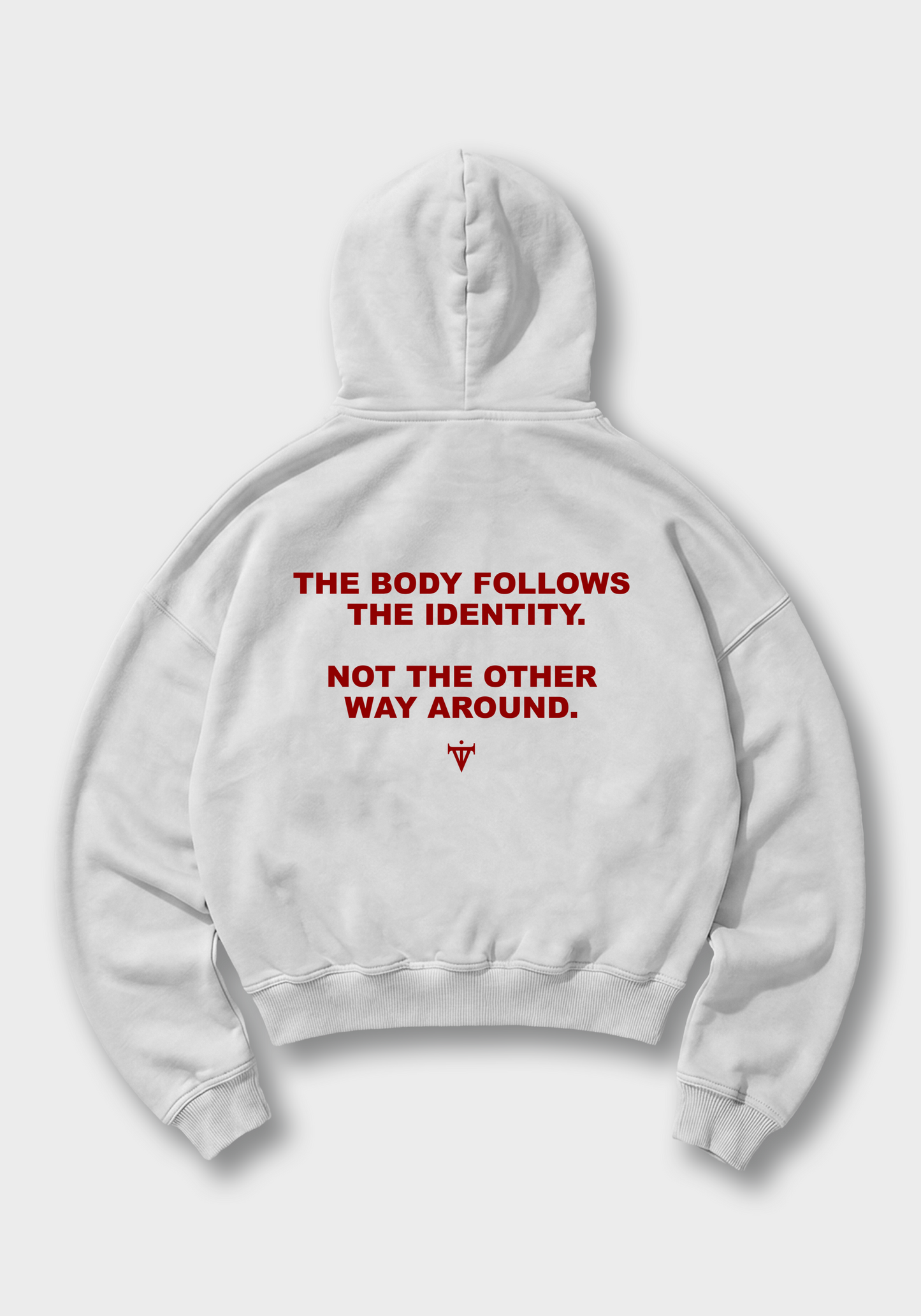 The body follows the identity Oversized Hoodie - White Back (Designed)