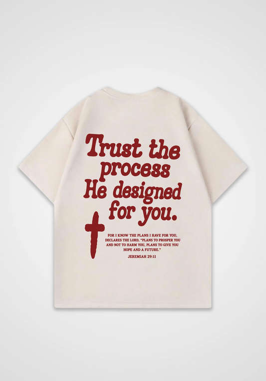 Trust the process Oversized Shirt - Beige Back (Designed)
