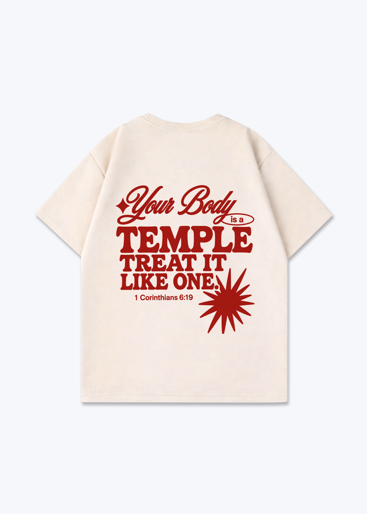Your Body is a Temple Oversized Shirt - Beige Back (Designed)