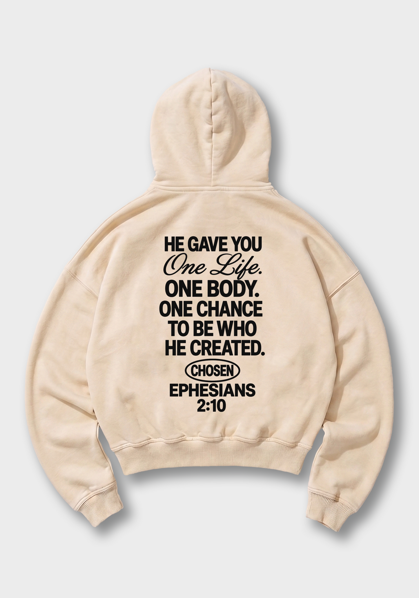 He gave you one Life Oversized Hoodie - Beige Back (Designed)