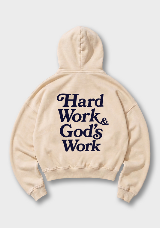 Hard work & God's Work Oversized Hoodie - Beige Back (Designed)