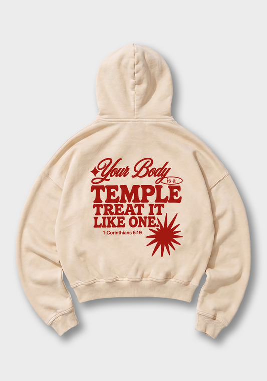 Youre body is a Temple Oversized Hoodie - Beige Back (Designed)