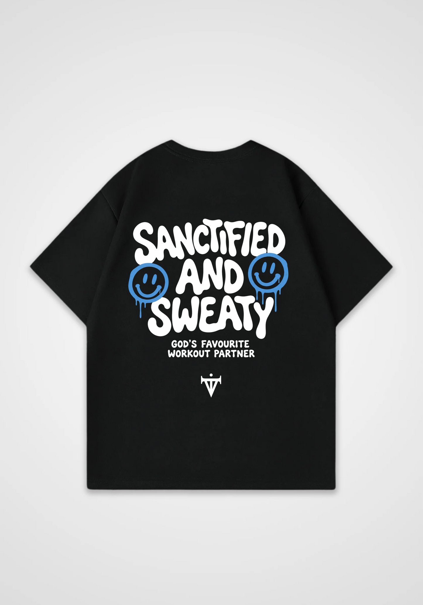 Sanctified and Sweaty Oversized Shirt - Black Back (Designed)