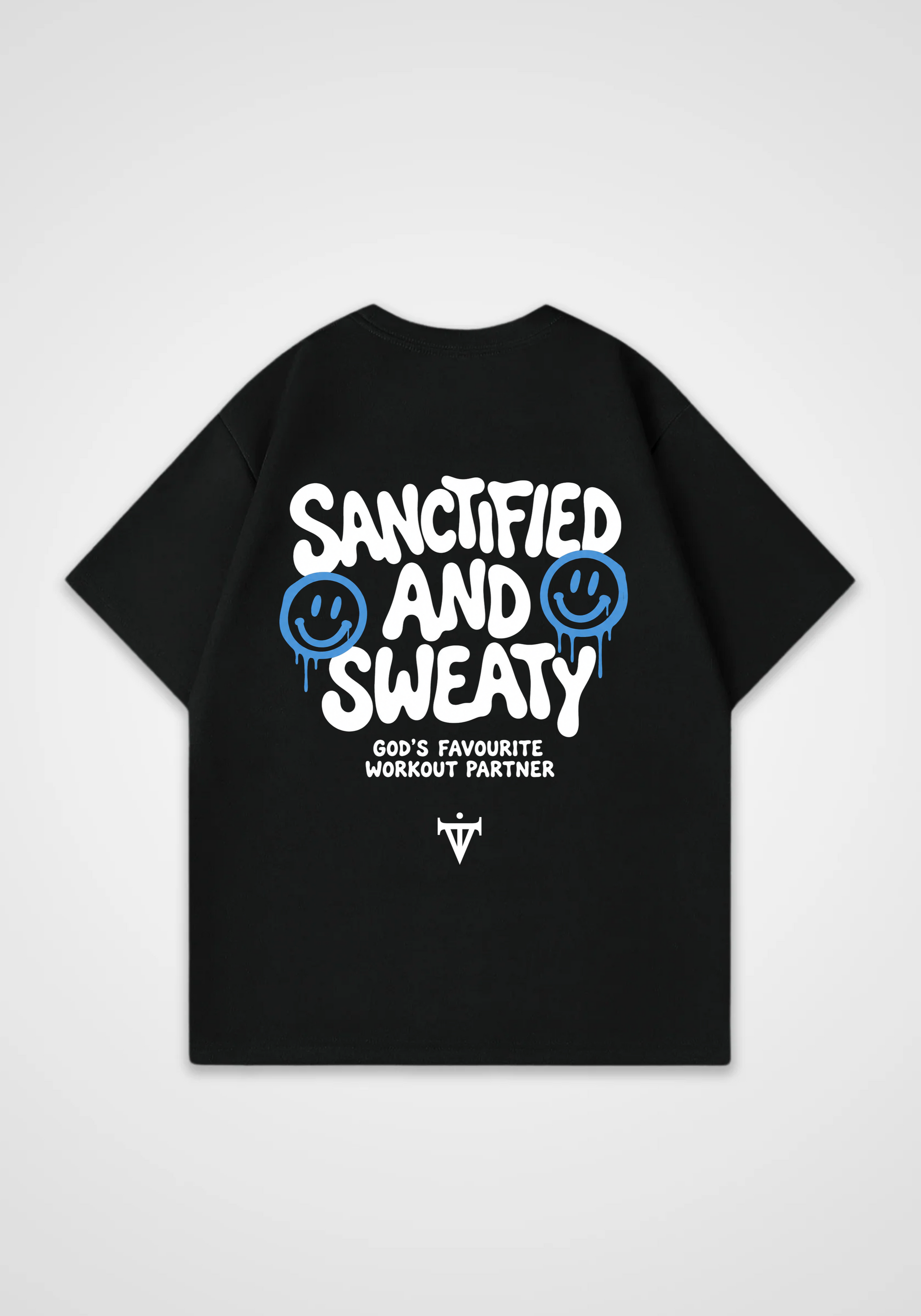 Sanctified and Sweaty Oversized Shirt - Black Back (Designed)