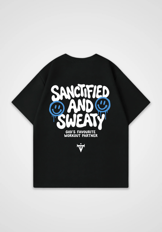 Sanctified and Sweaty Oversized Shirt - Black Back (Designed)